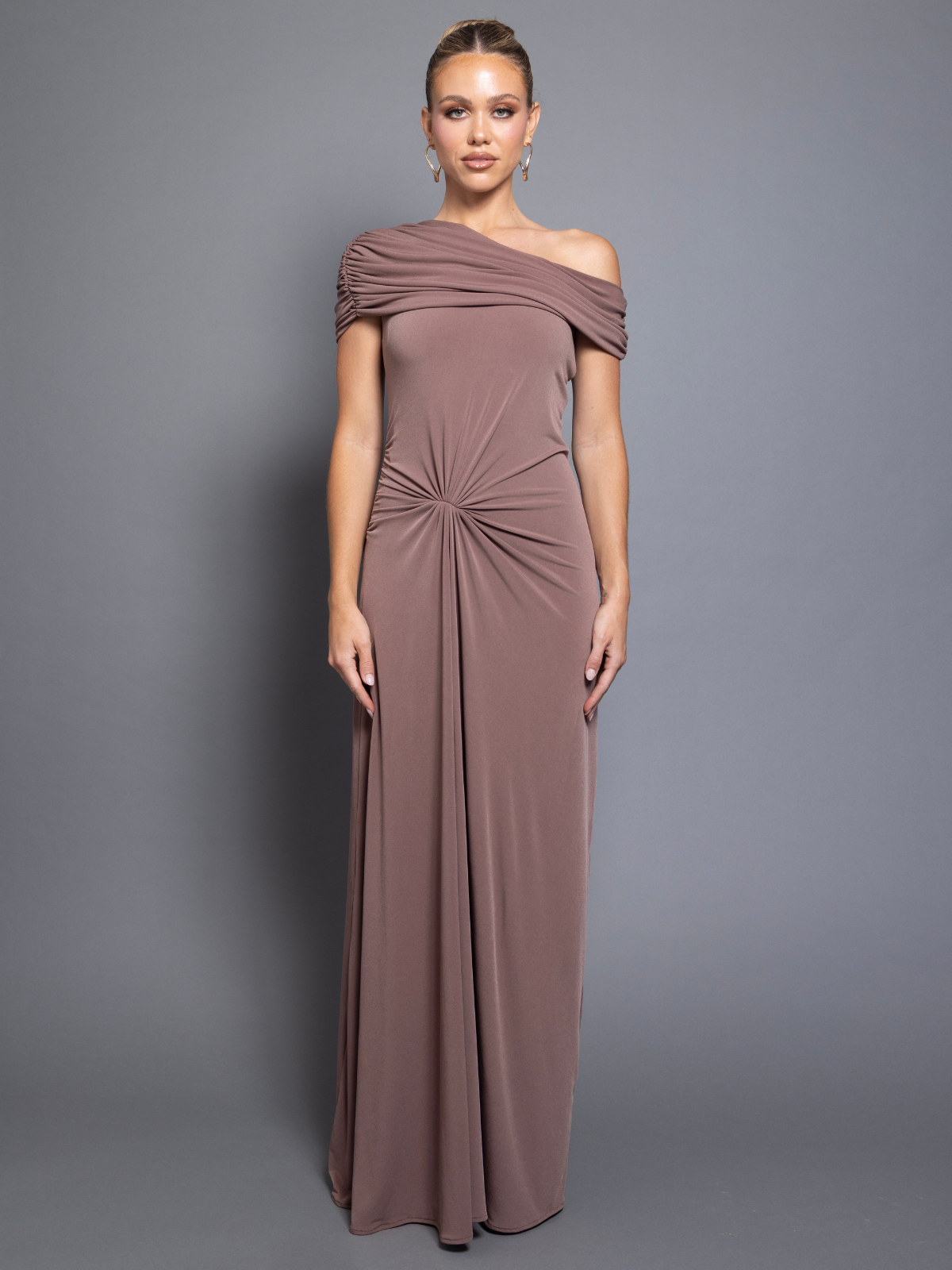 dorothy-mocha-evening-dress-front by Pia Gladys Perey